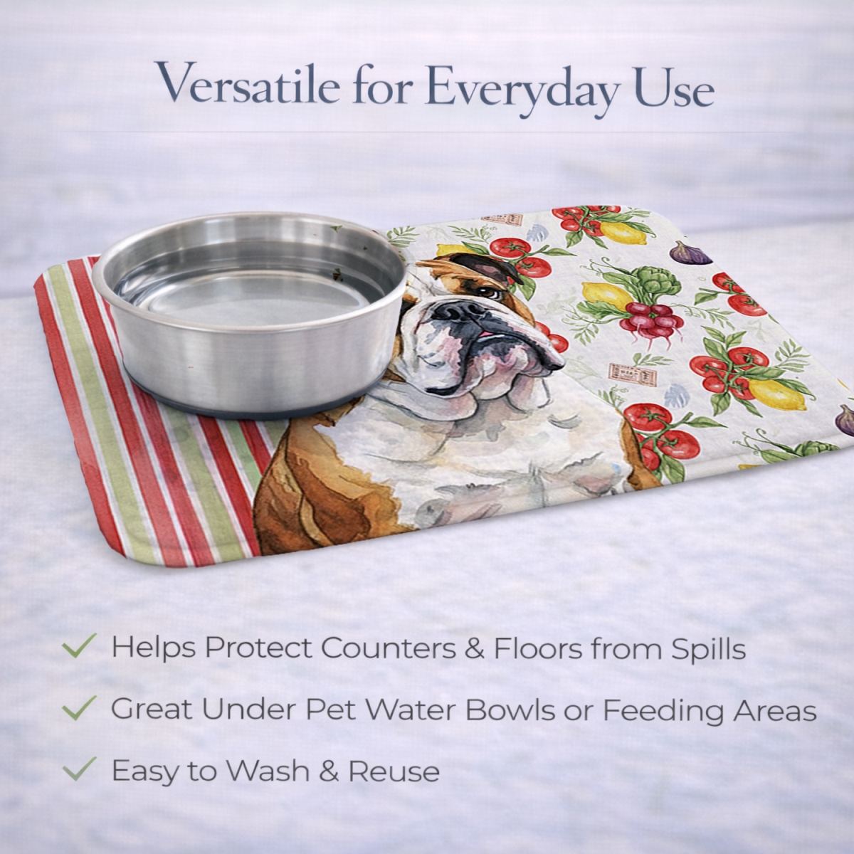 Picture of Carolines Treasures WDK8214DDM 21 x 14 in. Brindle & White English Bulldog Vegetables Dish Drying Mat