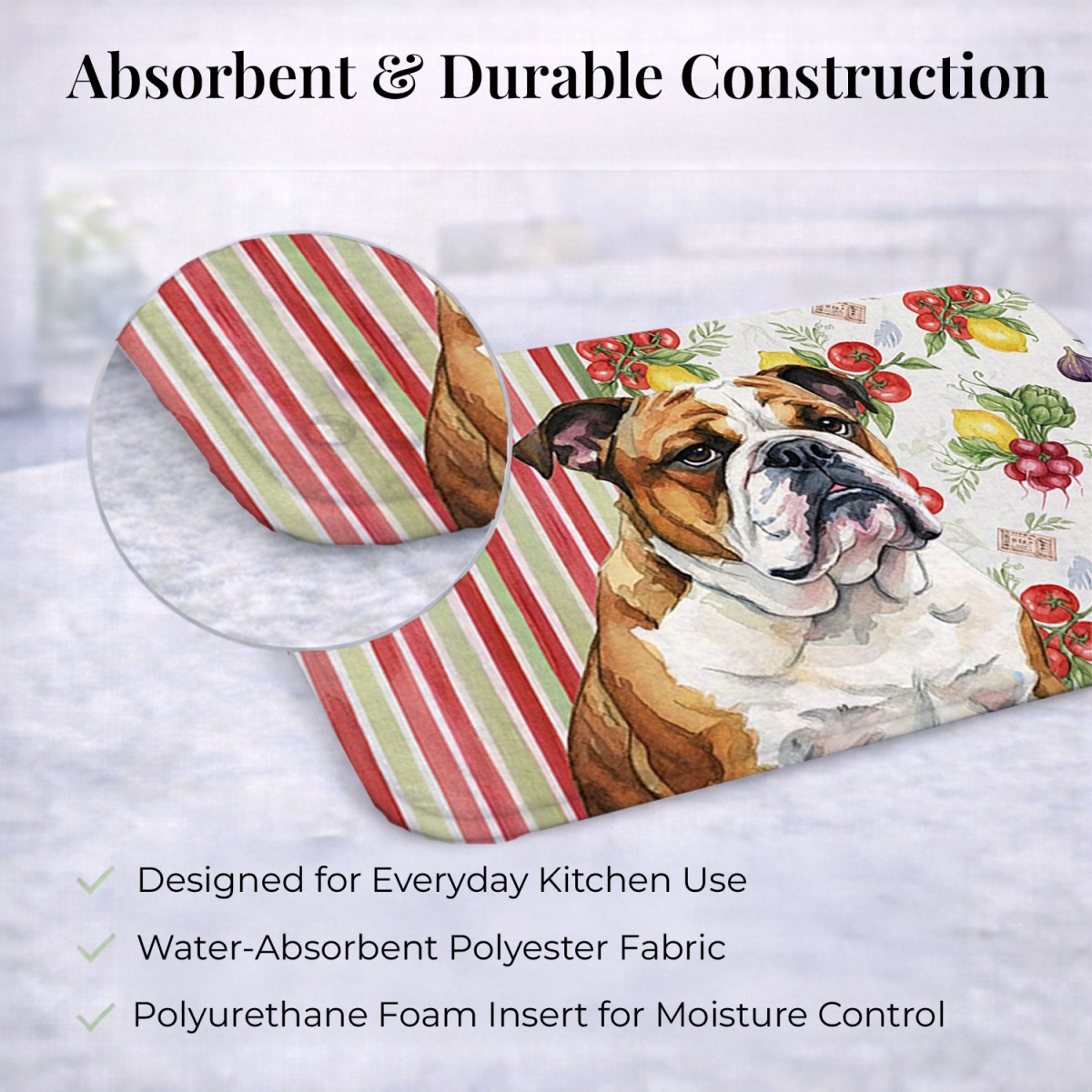 Picture of Carolines Treasures WDK8214DDM 21 x 14 in. Brindle & White English Bulldog Vegetables Dish Drying Mat
