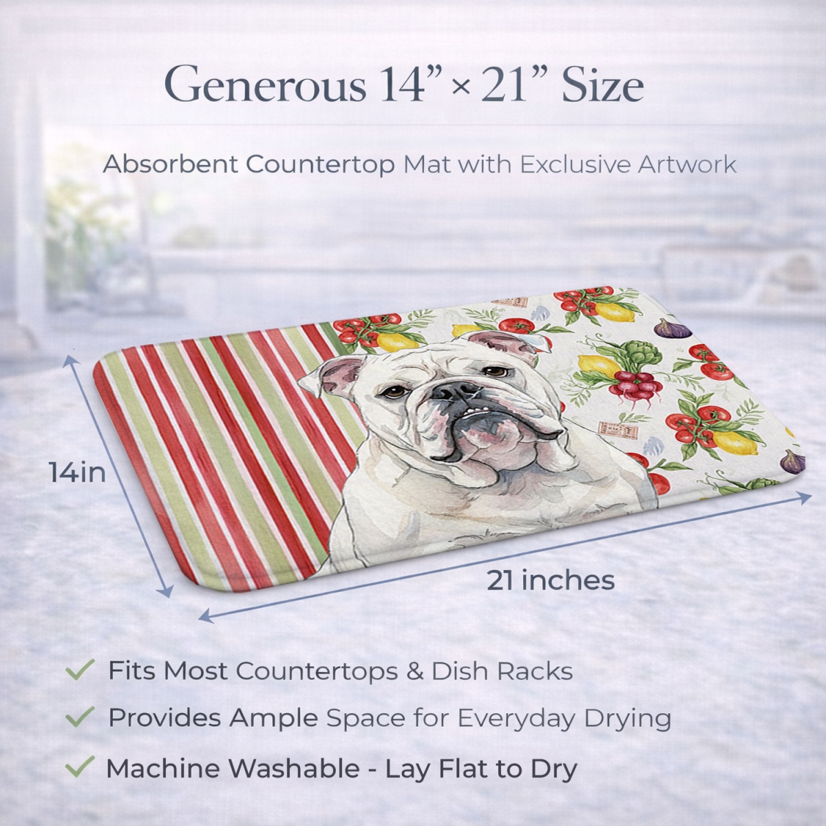 Picture of Carolines Treasures WDK8215DDM 21 x 14 in. White English Bulldog Vegetables Dish Drying Mat