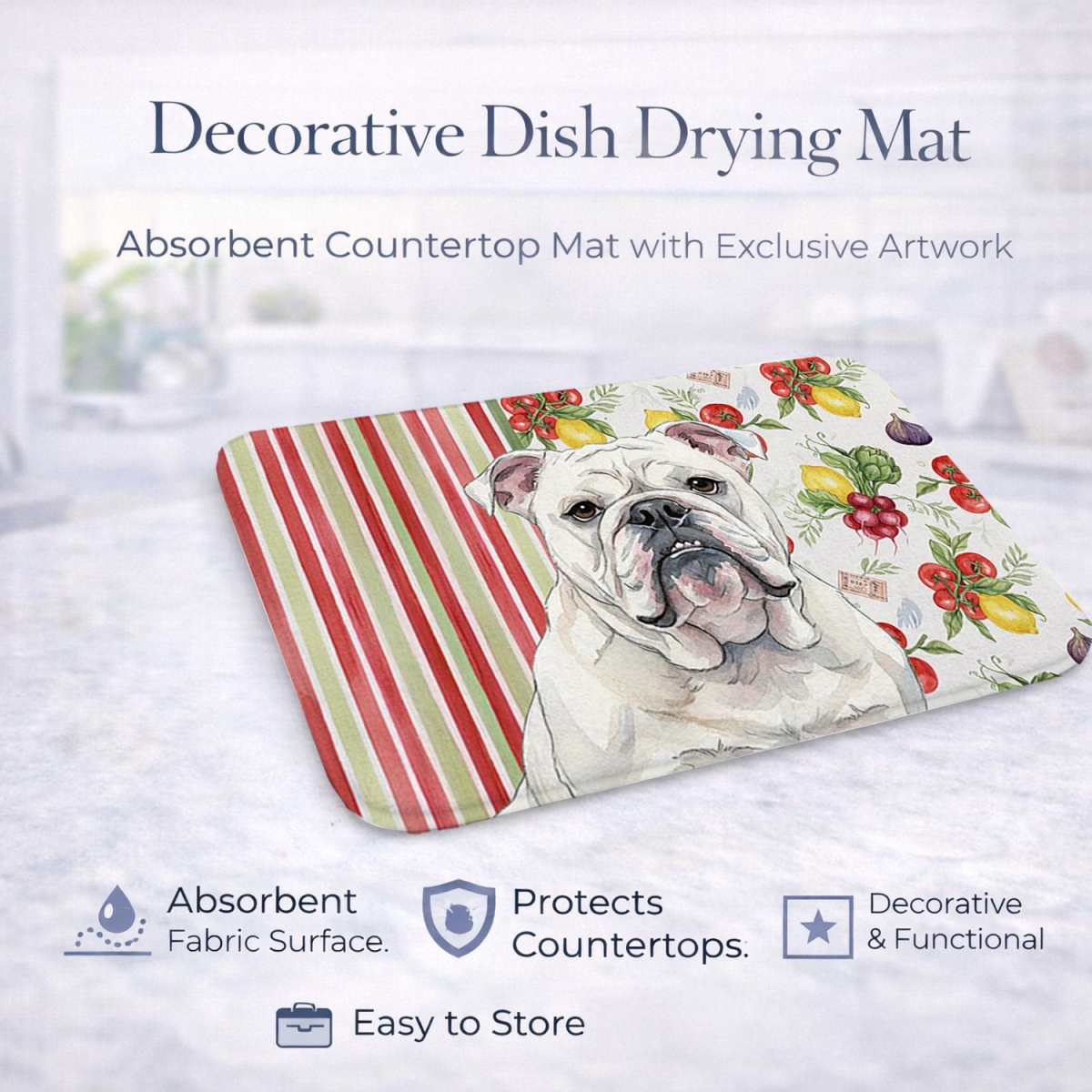 Picture of Carolines Treasures WDK8215DDM 21 x 14 in. White English Bulldog Vegetables Dish Drying Mat