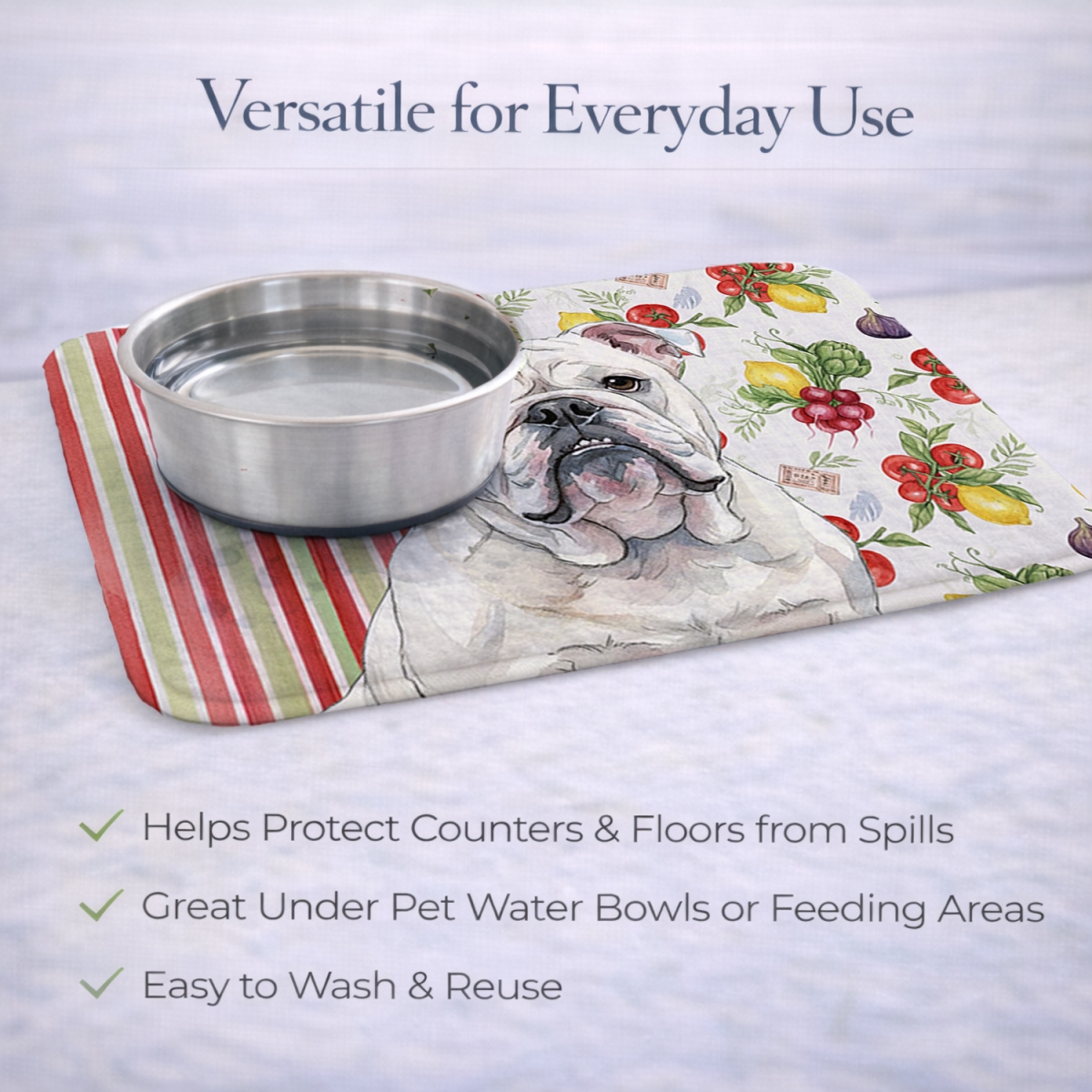 Picture of Carolines Treasures WDK8215DDM 21 x 14 in. White English Bulldog Vegetables Dish Drying Mat