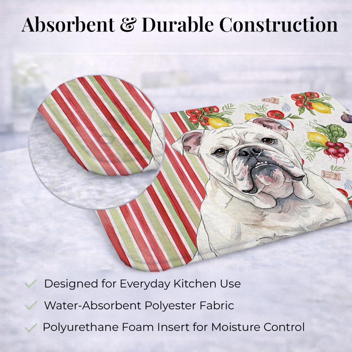 Picture of Carolines Treasures WDK8215DDM 21 x 14 in. White English Bulldog Vegetables Dish Drying Mat