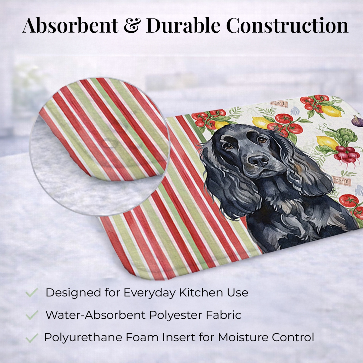 Picture of Carolines Treasures WDK8216DDM 21 x 14 in. Black English Cocker Spaniel Vegetables Dish Drying Mat