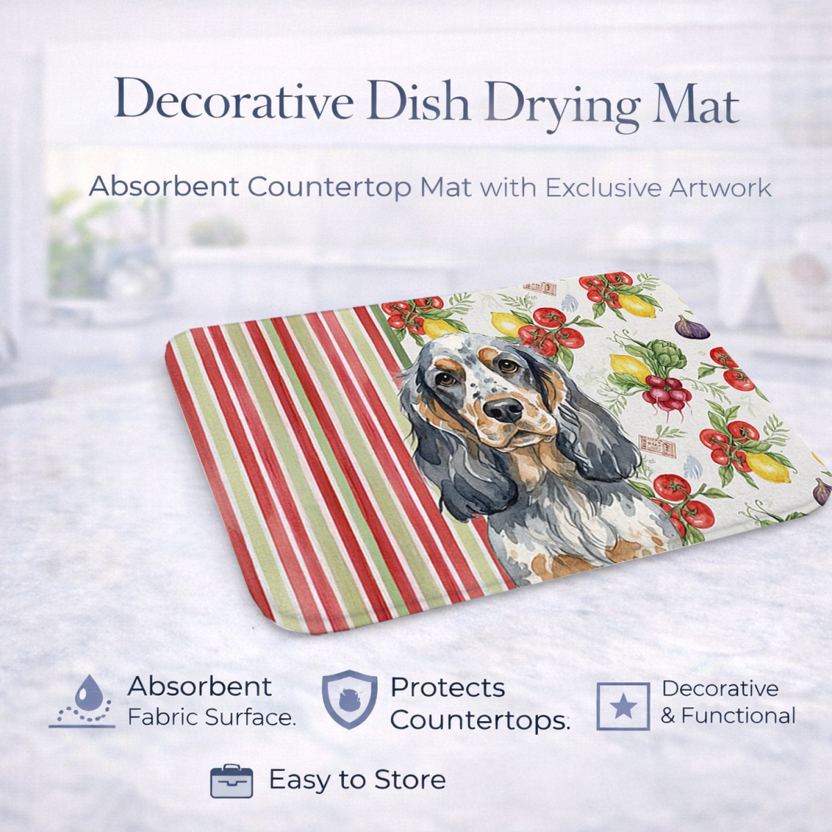 Picture of Carolines Treasures WDK8217DDM 21 x 14 in. Blue Roan & Tan English Cocker Spaniel Vegetables Dish Drying Mat