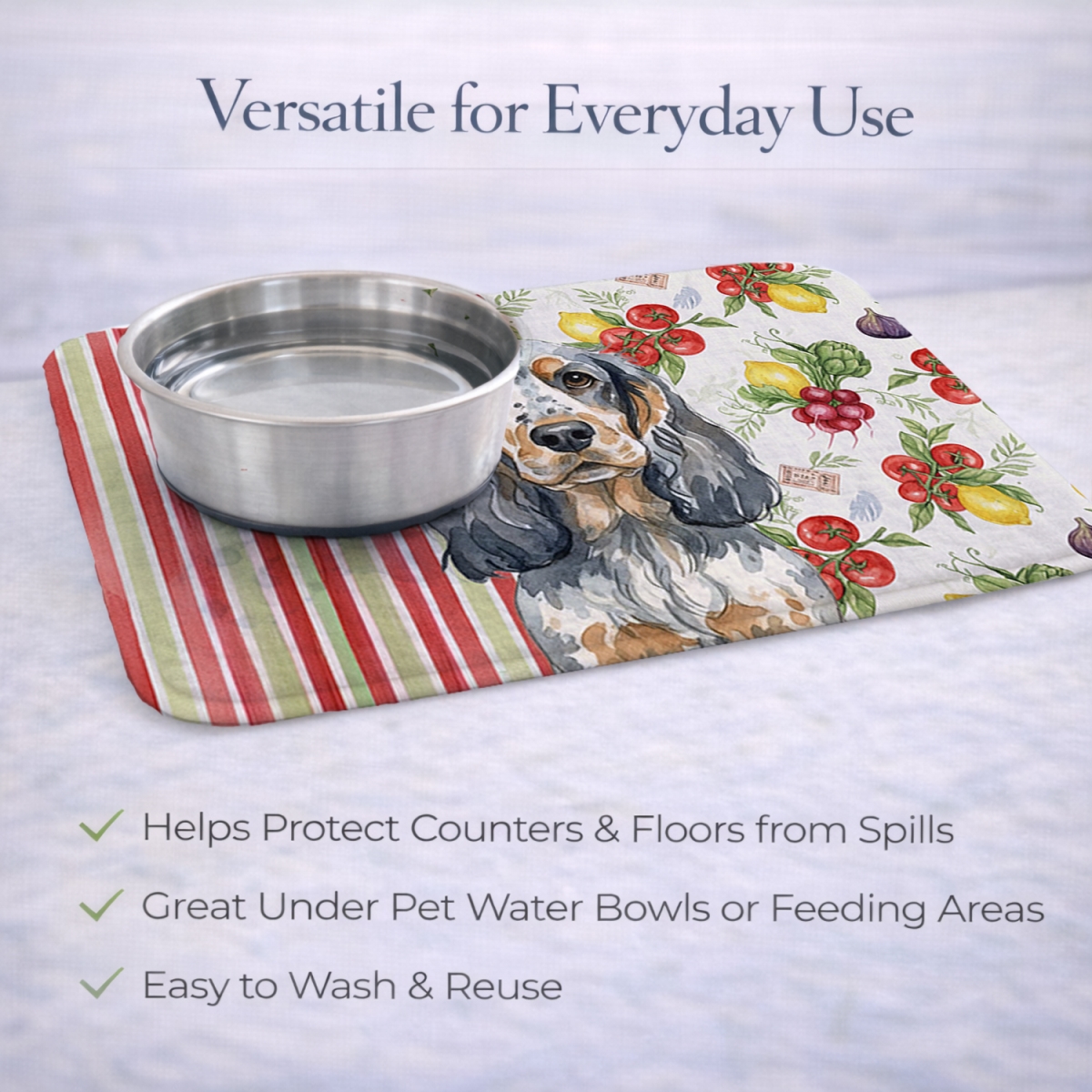 Picture of Carolines Treasures WDK8217DDM 21 x 14 in. Blue Roan & Tan English Cocker Spaniel Vegetables Dish Drying Mat