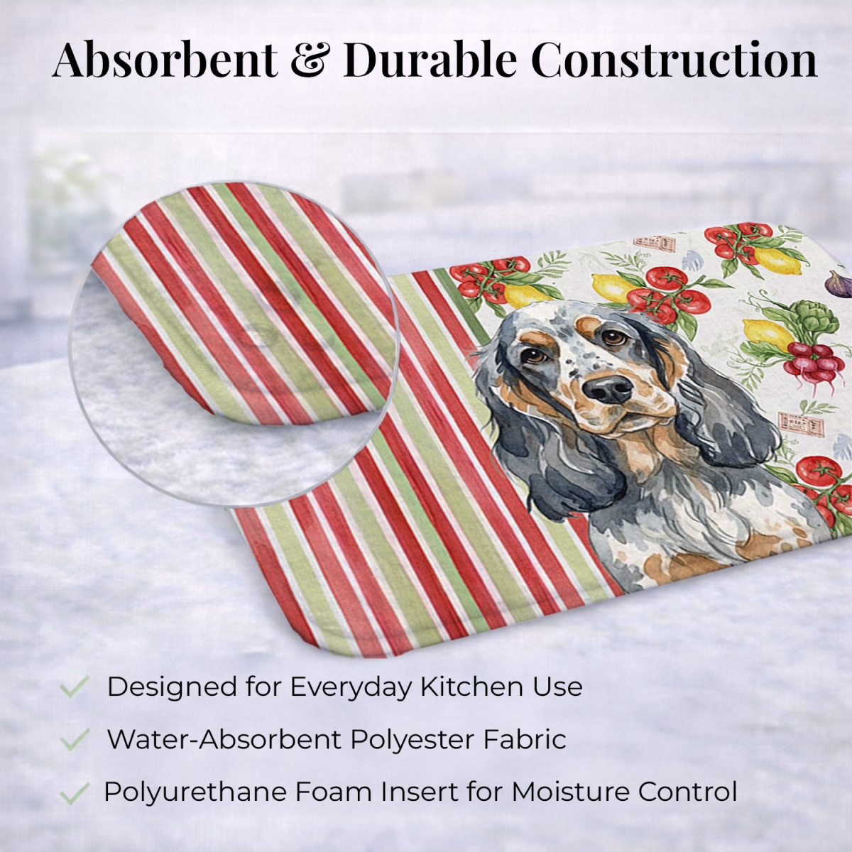 Picture of Carolines Treasures WDK8217DDM 21 x 14 in. Blue Roan & Tan English Cocker Spaniel Vegetables Dish Drying Mat