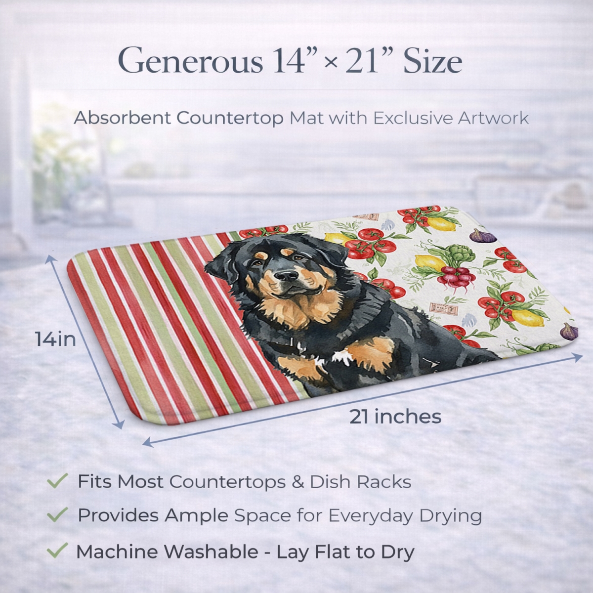 Picture of Carolines Treasures WDK8434DDM 21 x 14 in. Black & Tan Tibetan Mastiff Vegetables Dish Drying Mat