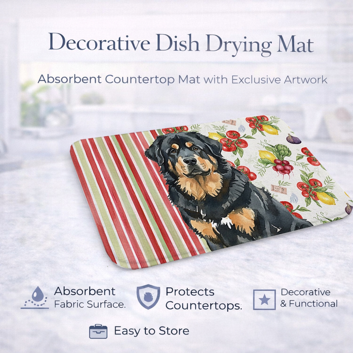 Picture of Carolines Treasures WDK8434DDM 21 x 14 in. Black & Tan Tibetan Mastiff Vegetables Dish Drying Mat