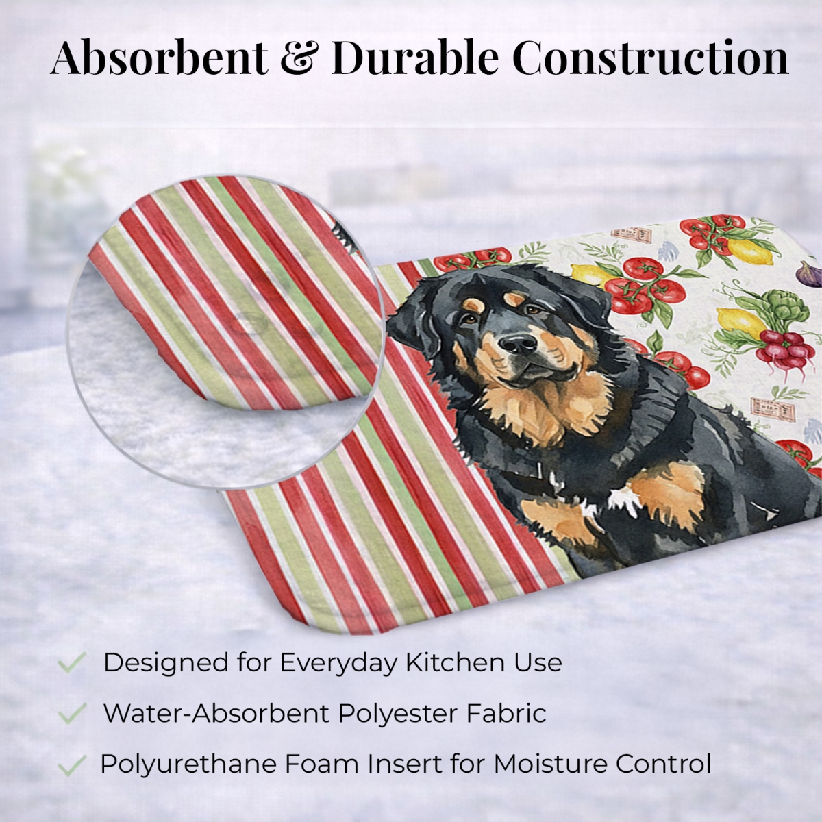 Picture of Carolines Treasures WDK8434DDM 21 x 14 in. Black & Tan Tibetan Mastiff Vegetables Dish Drying Mat