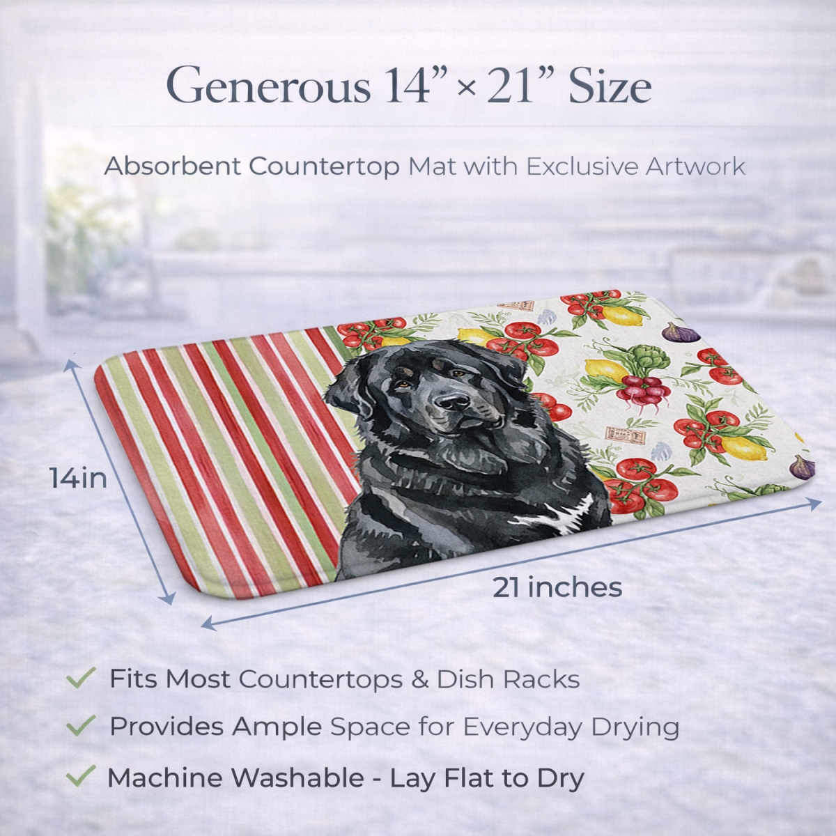 Picture of Carolines Treasures WDK8435DDM 21 x 14 in. Black Tibetan Mastiff Vegetables Dish Drying Mat