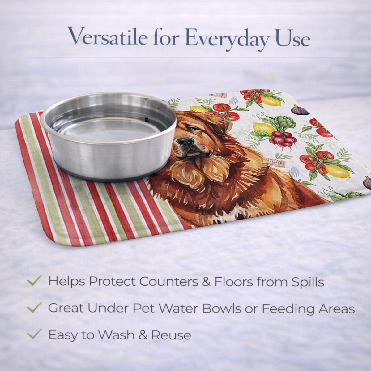 Picture of Carolines Treasures WDK8436DDM 21 x 14 in. Red Gold Tibetan Mastiff Vegetables Dish Drying Mat