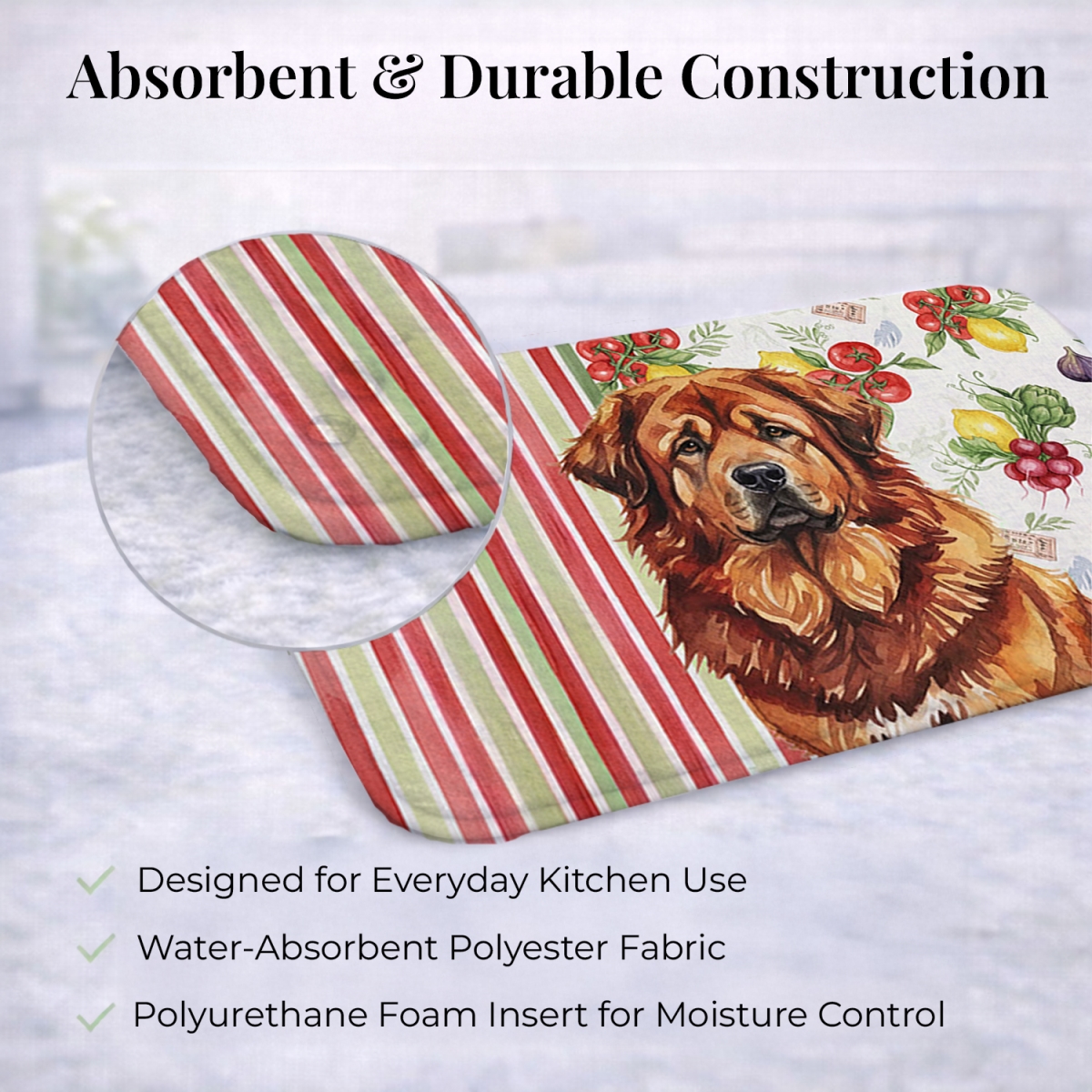 Picture of Carolines Treasures WDK8436DDM 21 x 14 in. Red Gold Tibetan Mastiff Vegetables Dish Drying Mat