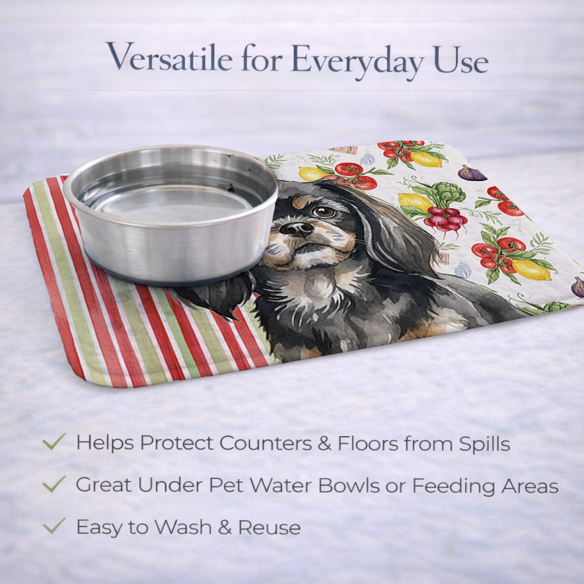 Picture of Carolines Treasures WDK8437DDM 21 x 14 in. Black & Tan Tibetan Spaniel Vegetables Dish Drying Mat