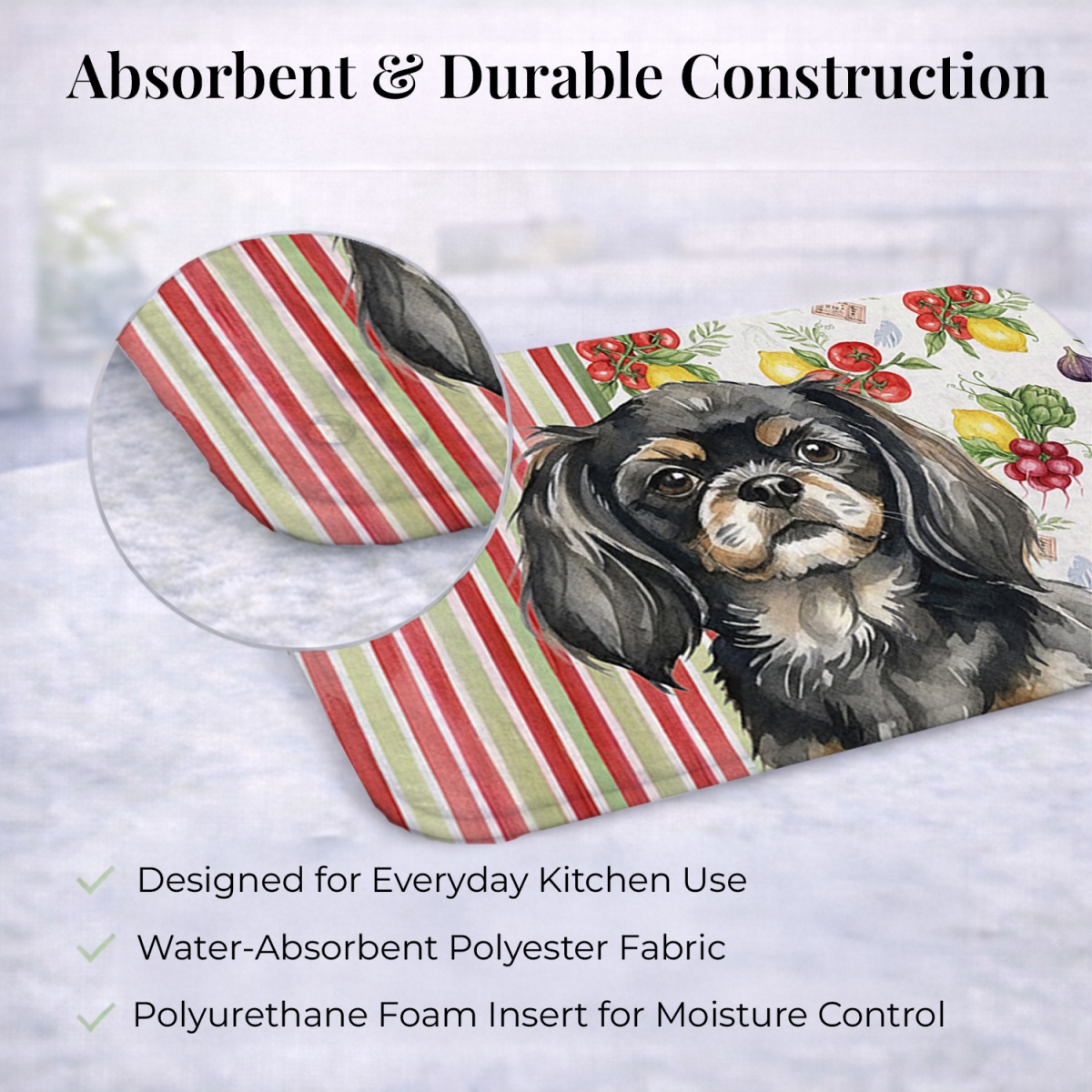 Picture of Carolines Treasures WDK8437DDM 21 x 14 in. Black & Tan Tibetan Spaniel Vegetables Dish Drying Mat
