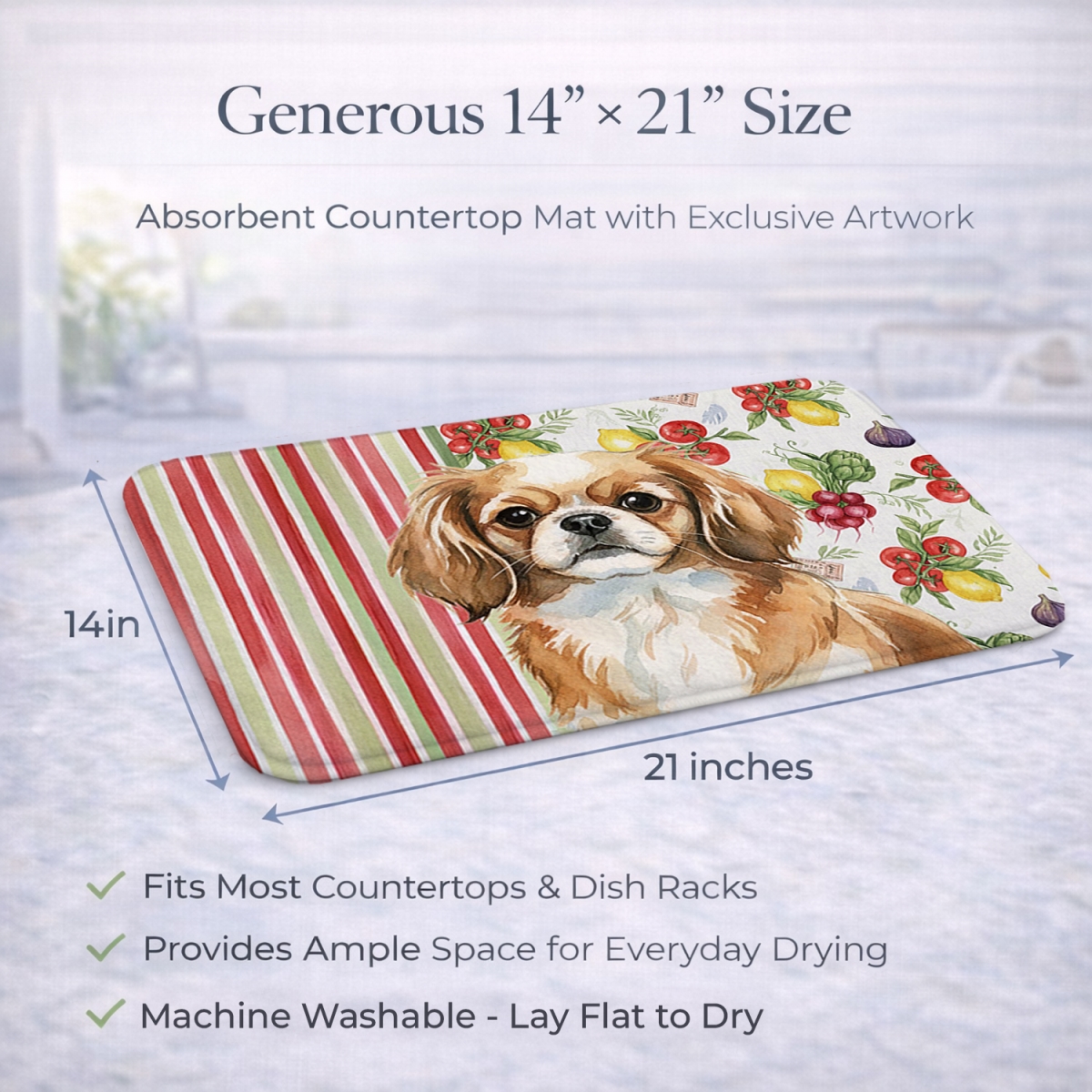 Picture of Carolines Treasures WDK8438DDM 21 x 14 in. Tibetan Spaniel Vegetables Dish Drying Mat