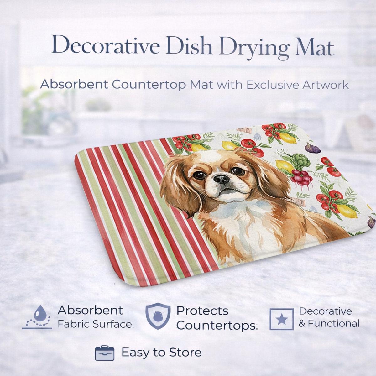 Picture of Carolines Treasures WDK8438DDM 21 x 14 in. Tibetan Spaniel Vegetables Dish Drying Mat