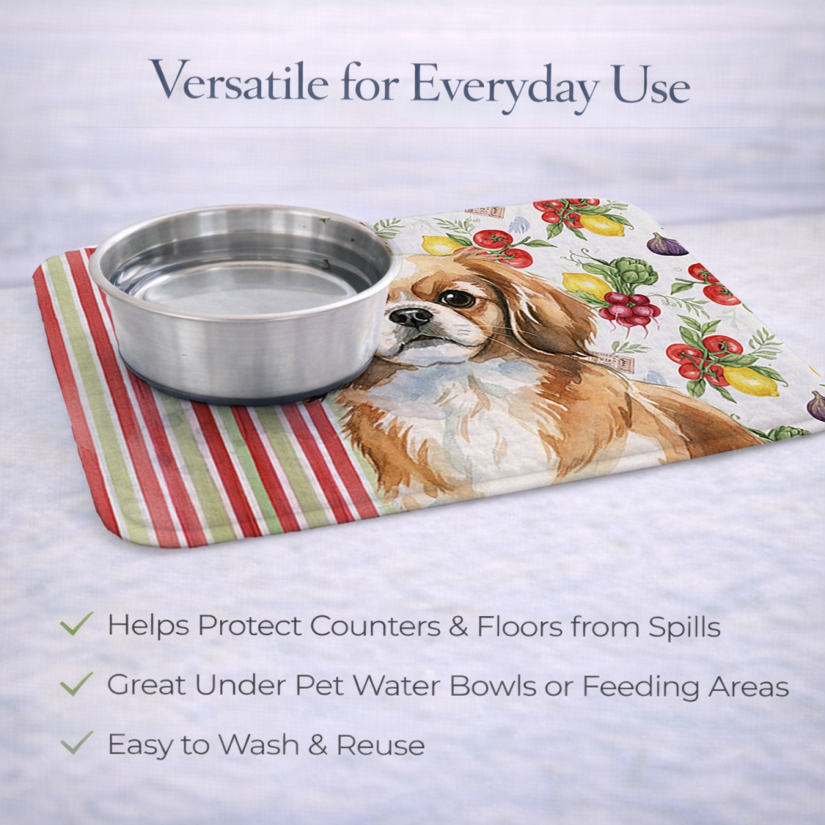 Picture of Carolines Treasures WDK8438DDM 21 x 14 in. Tibetan Spaniel Vegetables Dish Drying Mat