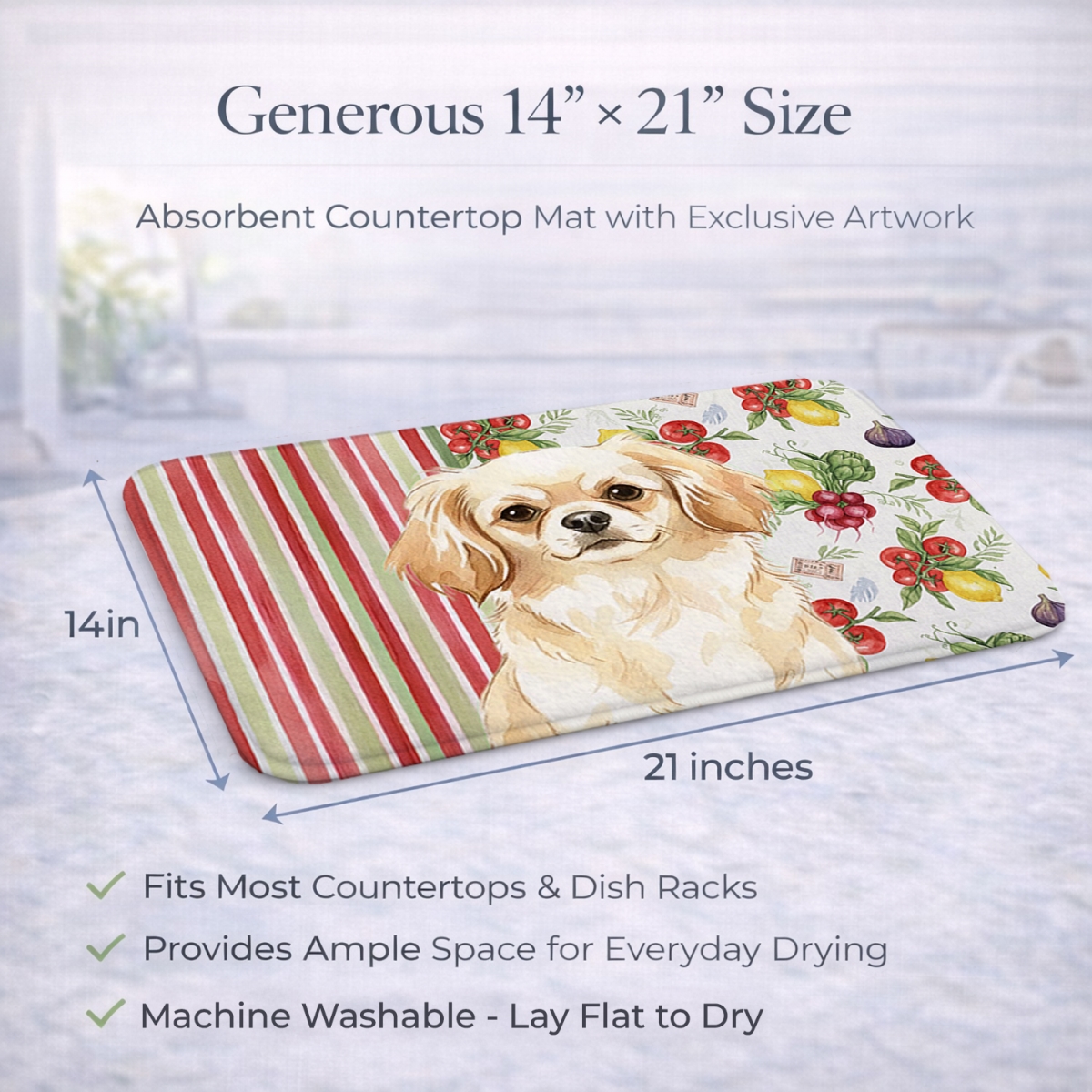 Picture of Carolines Treasures WDK8439DDM 21 x 14 in. Cream Tibetan Spaniel Vegetables Dish Drying Mat