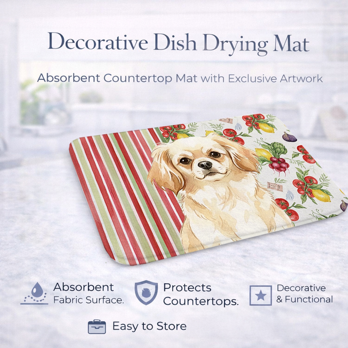 Picture of Carolines Treasures WDK8439DDM 21 x 14 in. Cream Tibetan Spaniel Vegetables Dish Drying Mat