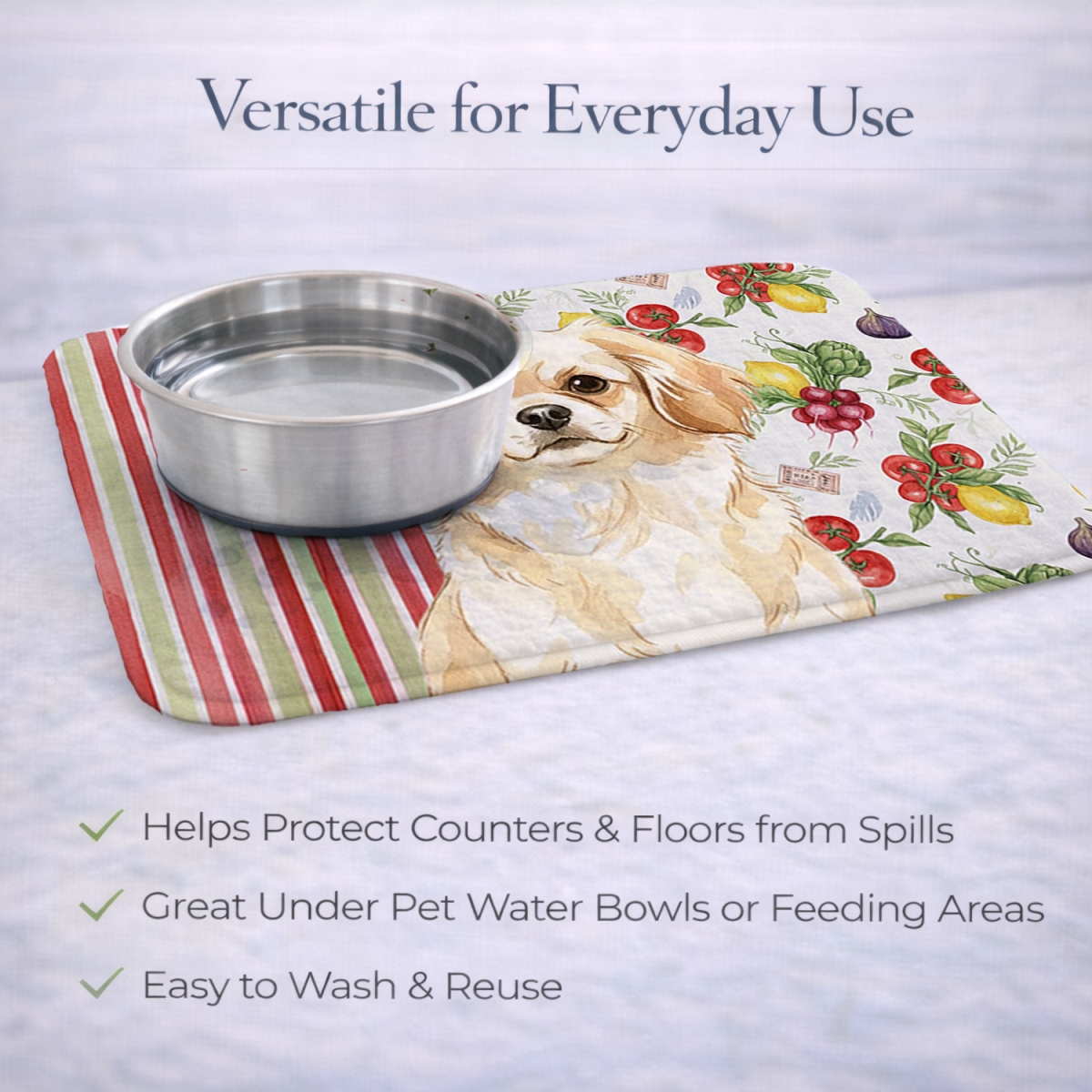 Picture of Carolines Treasures WDK8439DDM 21 x 14 in. Cream Tibetan Spaniel Vegetables Dish Drying Mat