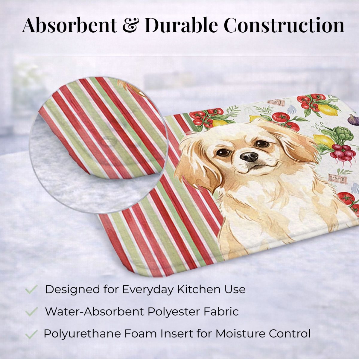 Picture of Carolines Treasures WDK8439DDM 21 x 14 in. Cream Tibetan Spaniel Vegetables Dish Drying Mat