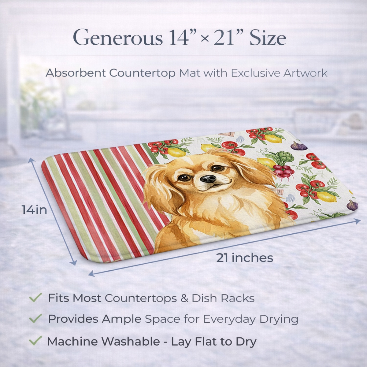 Picture of Carolines Treasures WDK8440DDM 21 x 14 in. Gold Tibetan Spaniel Vegetables Dish Drying Mat