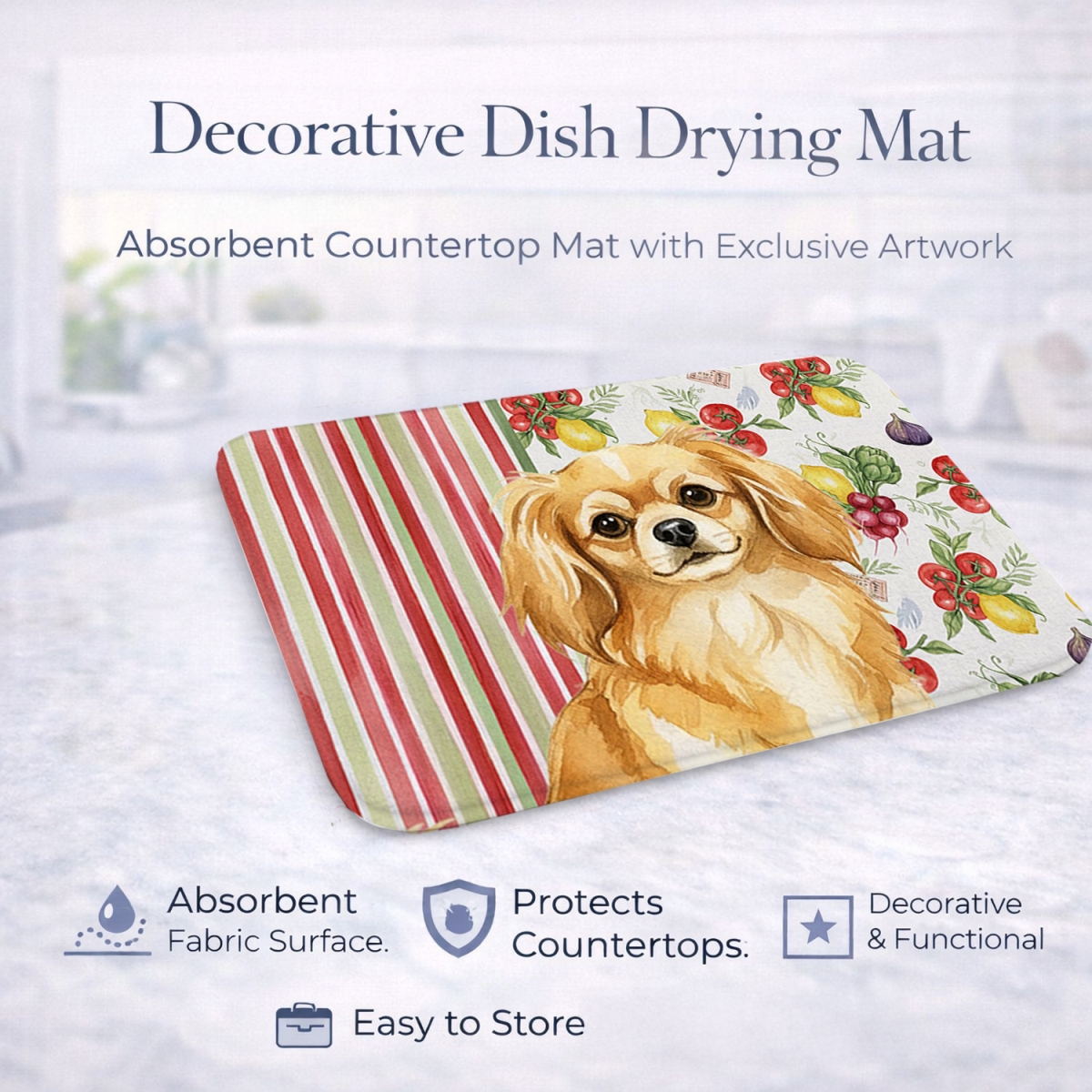 Picture of Carolines Treasures WDK8440DDM 21 x 14 in. Gold Tibetan Spaniel Vegetables Dish Drying Mat