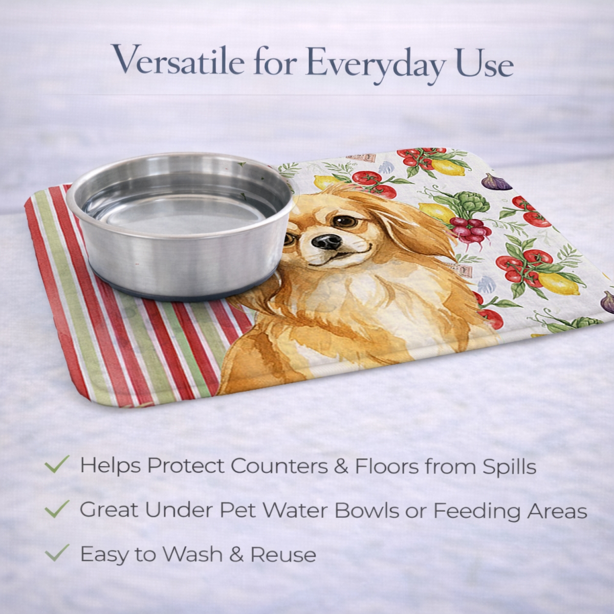 Picture of Carolines Treasures WDK8440DDM 21 x 14 in. Gold Tibetan Spaniel Vegetables Dish Drying Mat