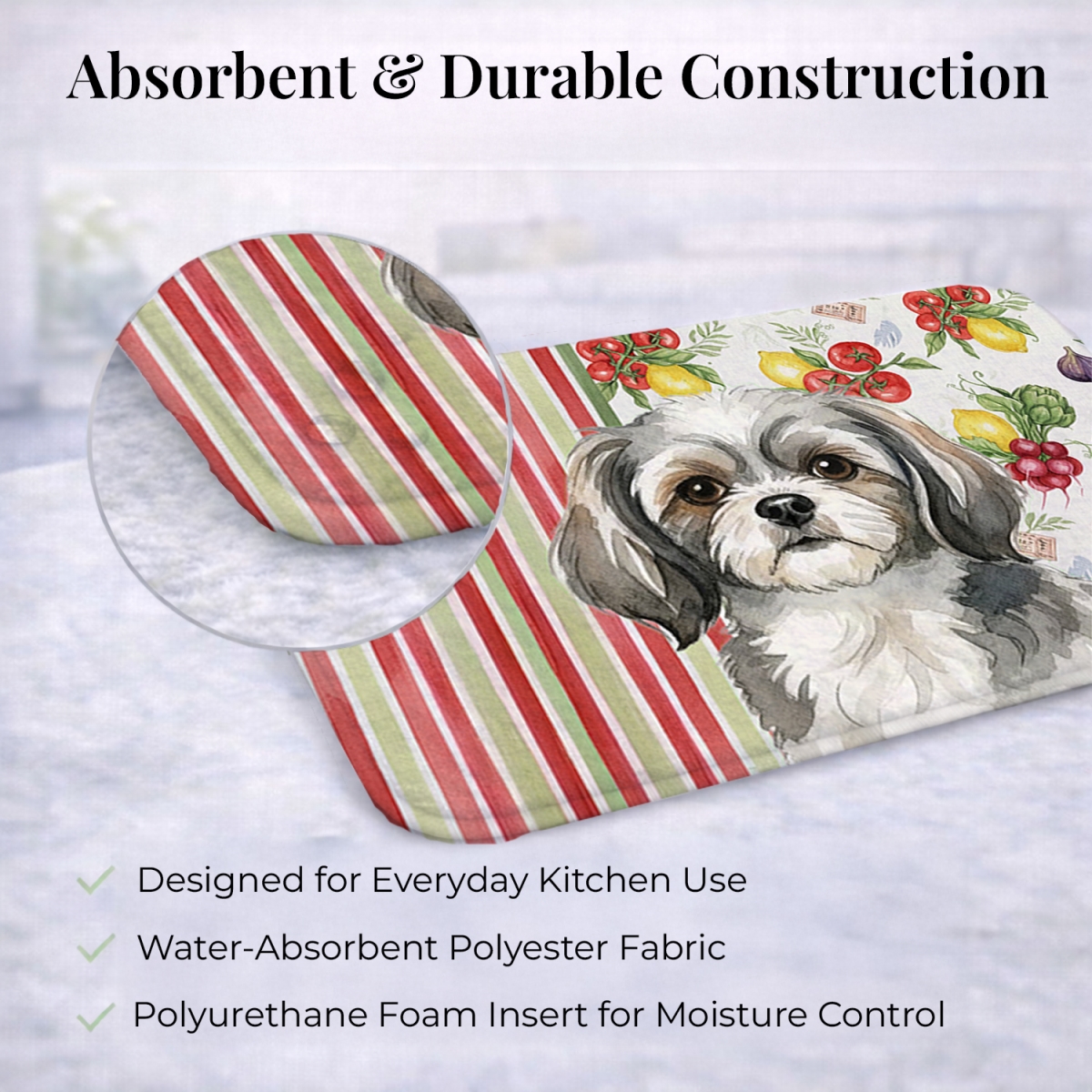 Picture of Carolines Treasures WDK8441DDM 21 x 14 in. Gray & White Tibetan Spaniel Vegetables Dish Drying Mat