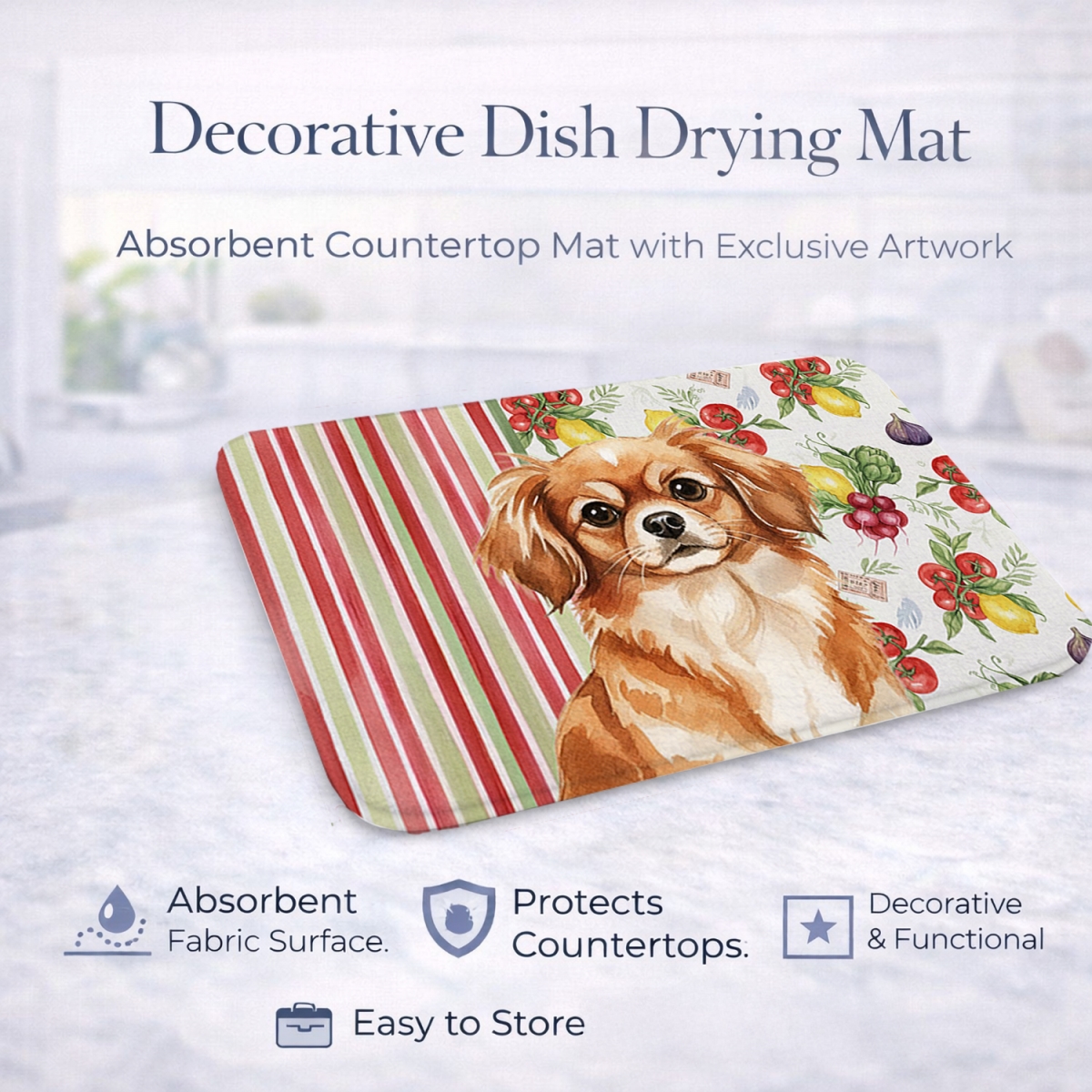 Picture of Carolines Treasures WDK8442DDM 21 x 14 in. Red Tibetan Spaniel Vegetables Dish Drying Mat