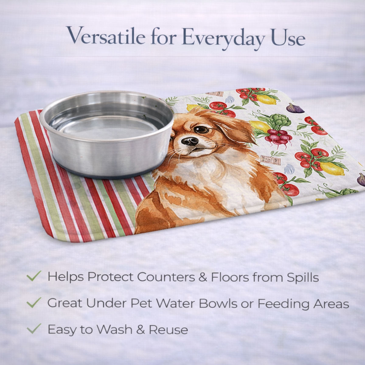 Picture of Carolines Treasures WDK8442DDM 21 x 14 in. Red Tibetan Spaniel Vegetables Dish Drying Mat