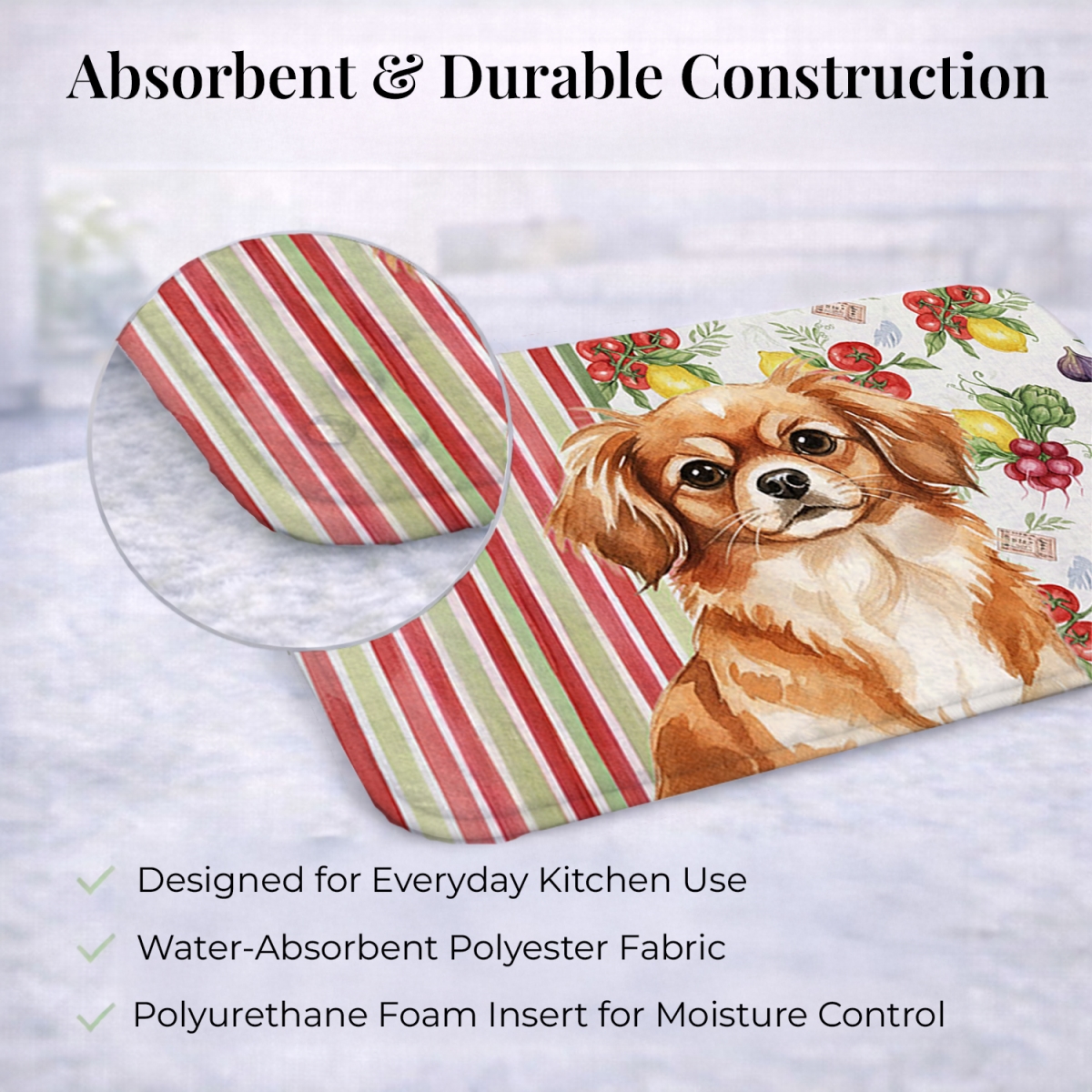 Picture of Carolines Treasures WDK8442DDM 21 x 14 in. Red Tibetan Spaniel Vegetables Dish Drying Mat