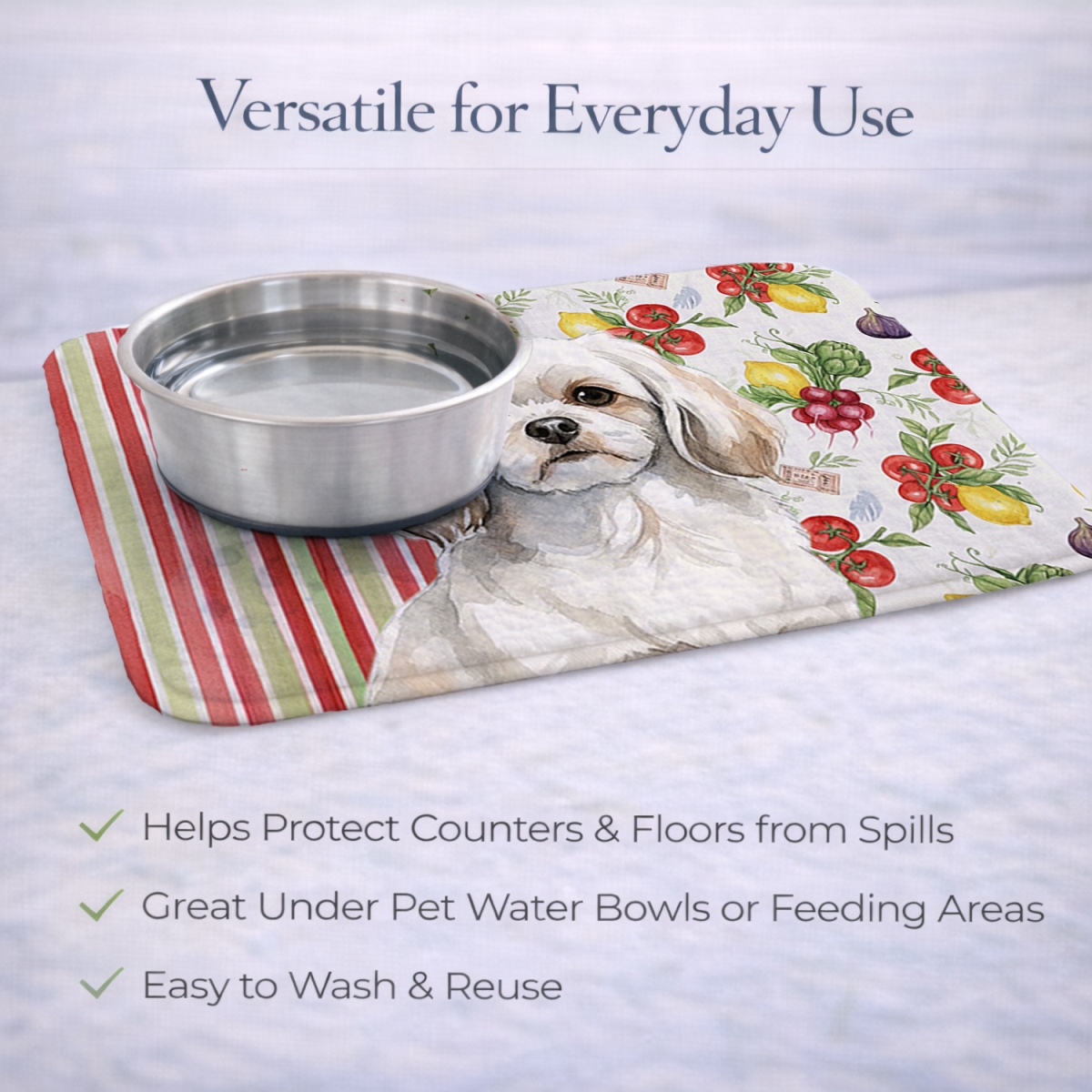 Picture of Carolines Treasures WDK8443DDM 21 x 14 in. White Tibetan Spaniel Vegetables Dish Drying Mat
