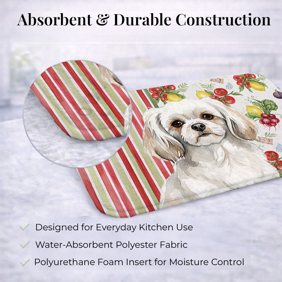 Picture of Carolines Treasures WDK8443DDM 21 x 14 in. White Tibetan Spaniel Vegetables Dish Drying Mat