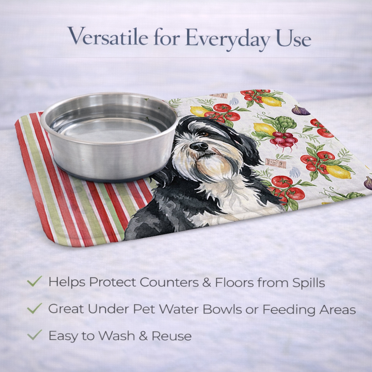 Picture of Carolines Treasures WDK8444DDM 21 x 14 in. Black & White Tibetan Terrier Vegetables Dish Drying Mat