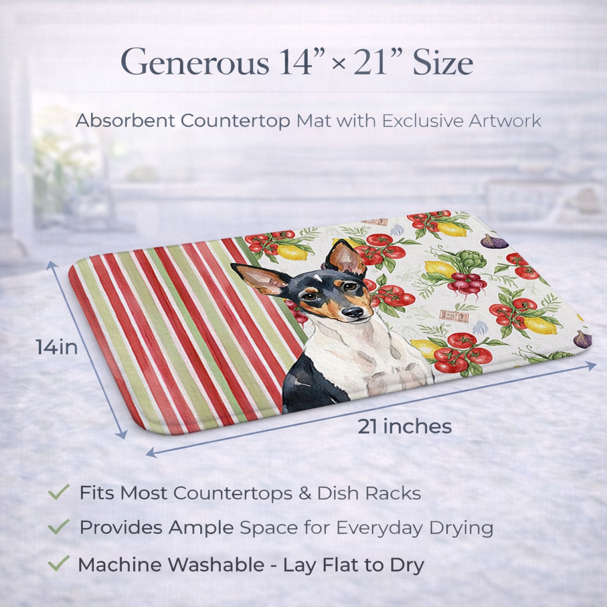 Picture of Carolines Treasures WDK8445DDM 21 x 14 in. Toy Fox Terrier Vegetables Dish Drying Mat