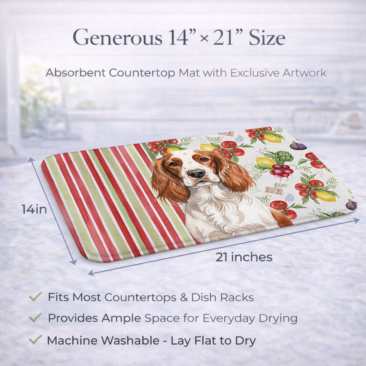 Picture of Carolines Treasures WDK8448DDM 21 x 14 in. Welsh Springer Spaniel Vegetables Dish Drying Mat