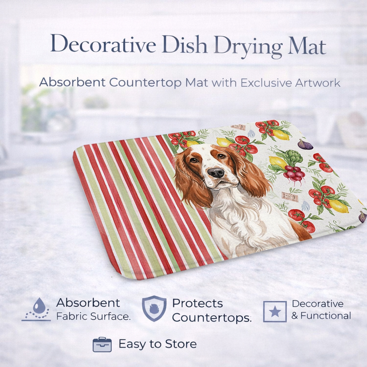 Picture of Carolines Treasures WDK8448DDM 21 x 14 in. Welsh Springer Spaniel Vegetables Dish Drying Mat