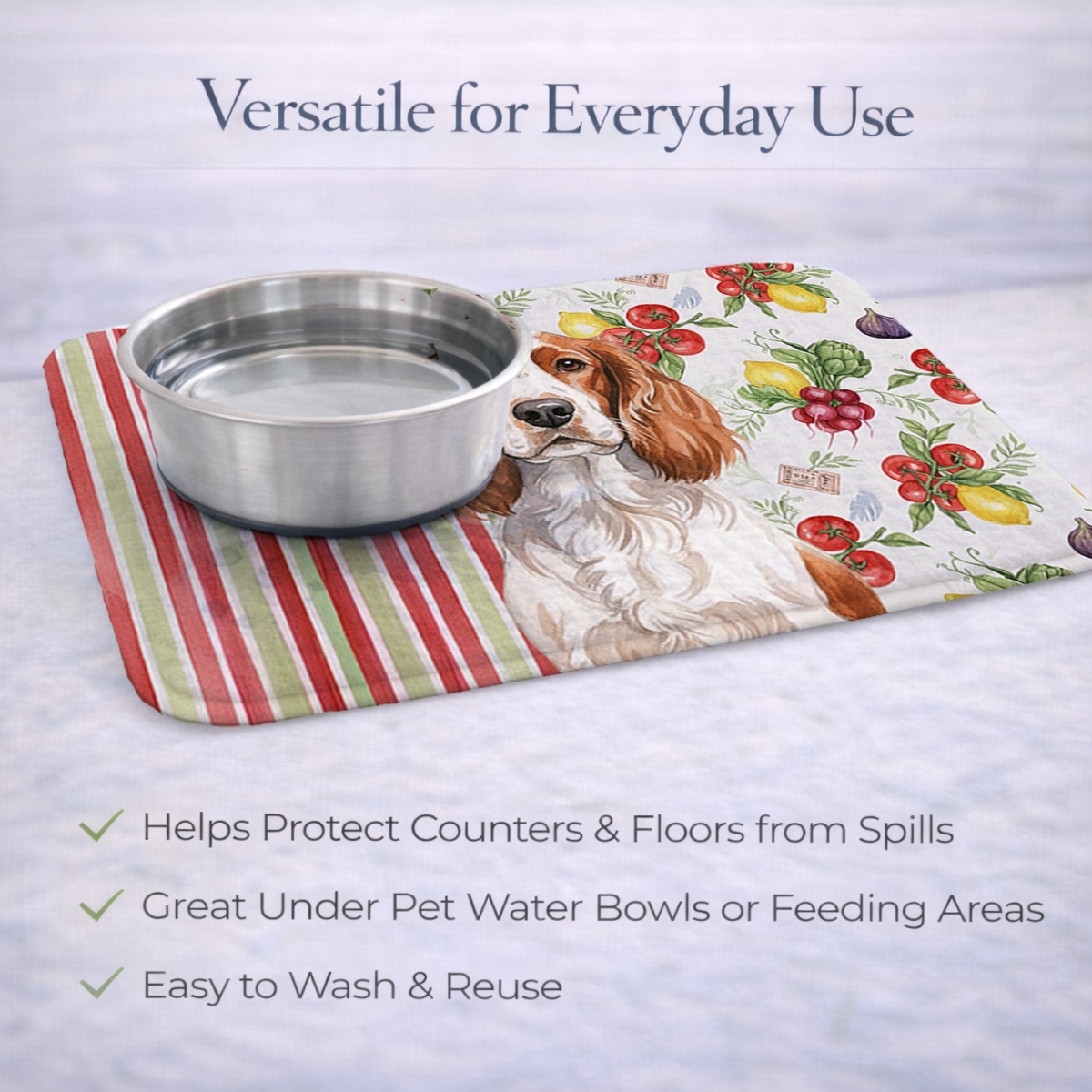 Picture of Carolines Treasures WDK8448DDM 21 x 14 in. Welsh Springer Spaniel Vegetables Dish Drying Mat