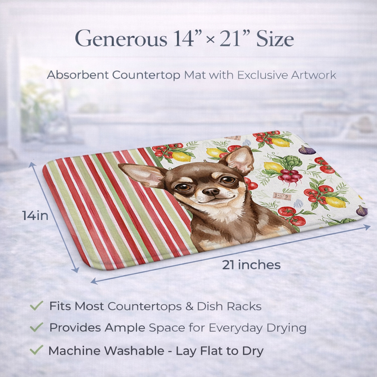 Picture of Carolines Treasures WDK8170DDM 21 x 14 in. Chocolate Chihuahua Vegetables Dish Drying Mat