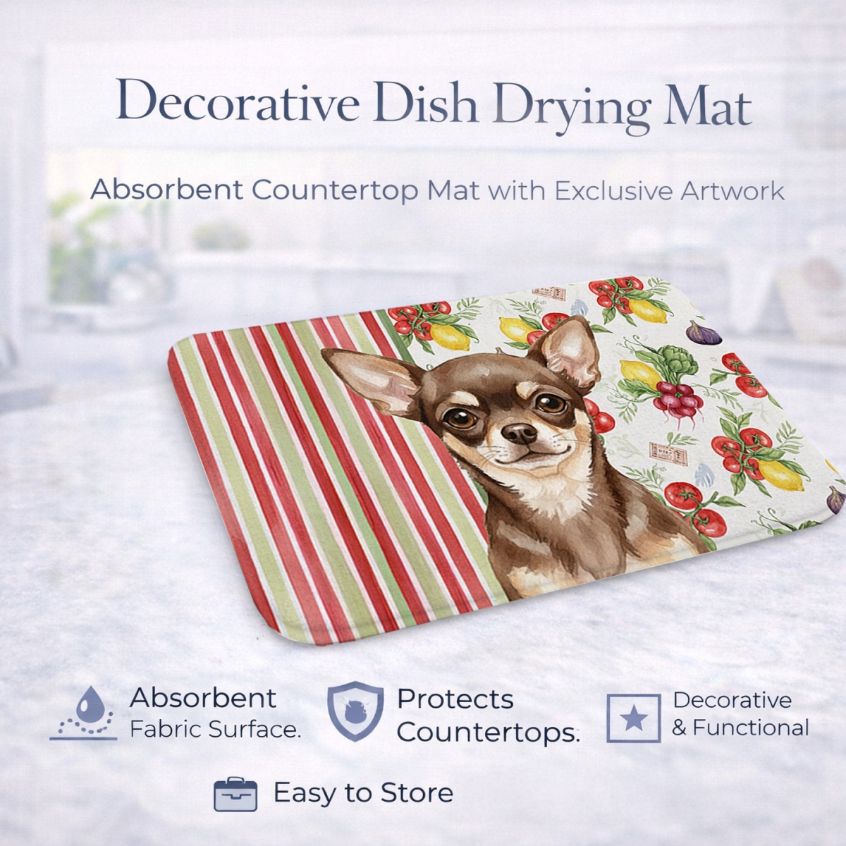 Picture of Carolines Treasures WDK8170DDM 21 x 14 in. Chocolate Chihuahua Vegetables Dish Drying Mat