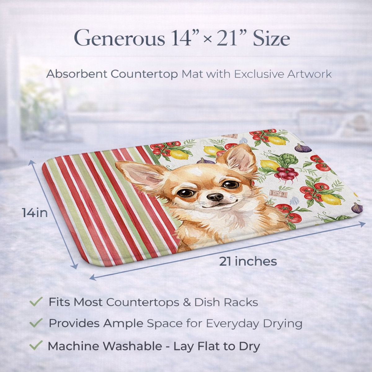 Picture of Carolines Treasures WDK8171DDM 21 x 14 in. Fawn Chihuahua Vegetables Dish Drying Mat