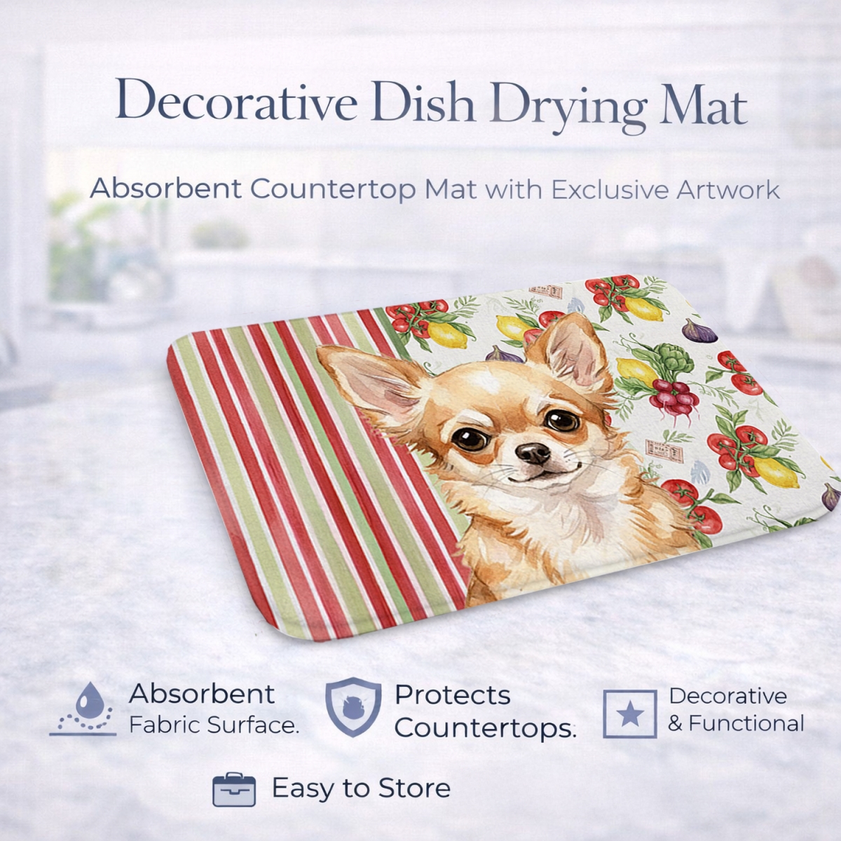 Picture of Carolines Treasures WDK8171DDM 21 x 14 in. Fawn Chihuahua Vegetables Dish Drying Mat