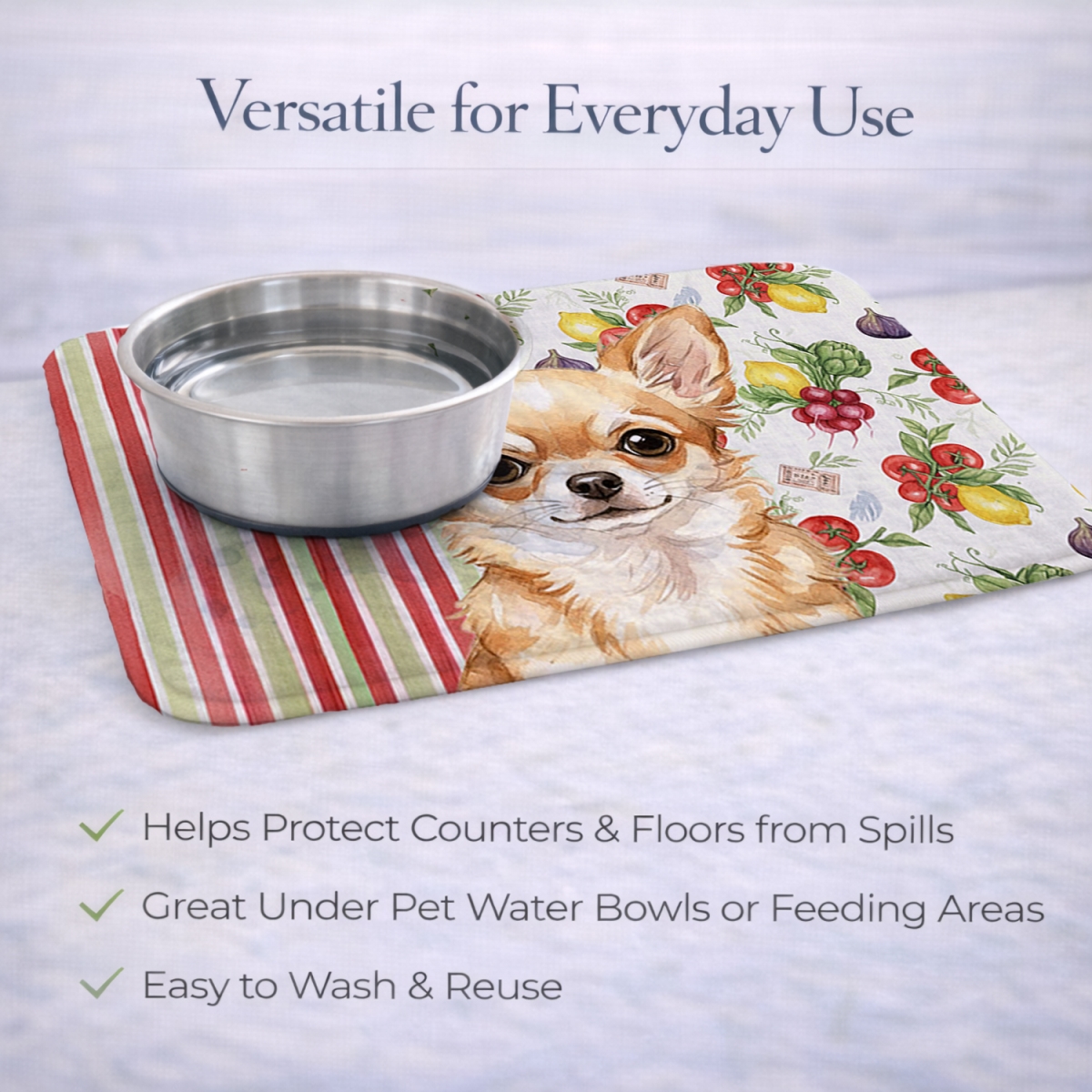 Picture of Carolines Treasures WDK8171DDM 21 x 14 in. Fawn Chihuahua Vegetables Dish Drying Mat