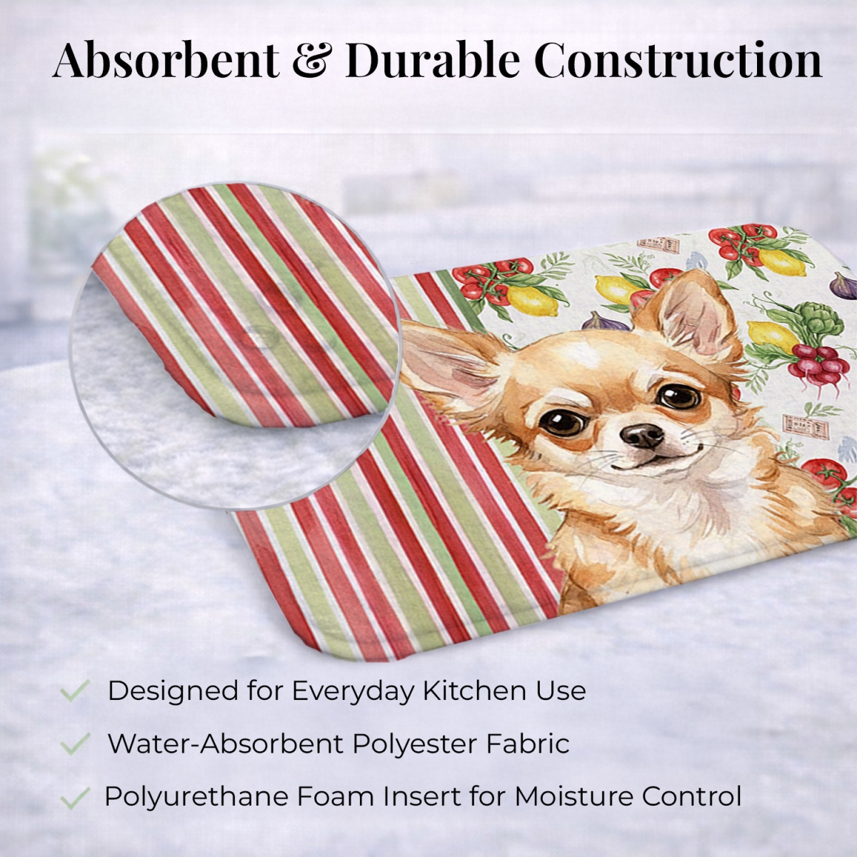 Picture of Carolines Treasures WDK8171DDM 21 x 14 in. Fawn Chihuahua Vegetables Dish Drying Mat