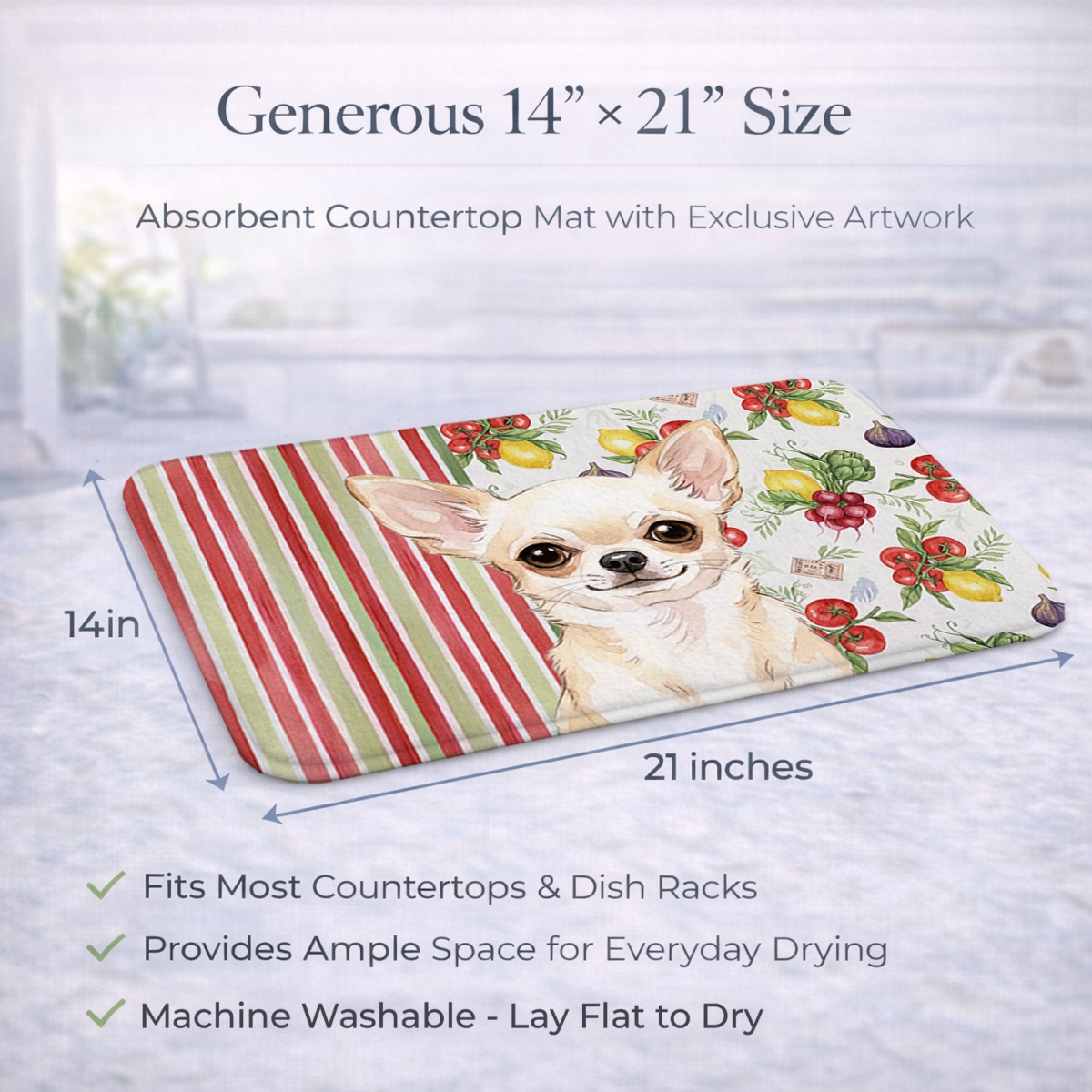 Picture of Carolines Treasures WDK8172DDM 21 x 14 in. Cream Chihuahua Vegetables Dish Drying Mat