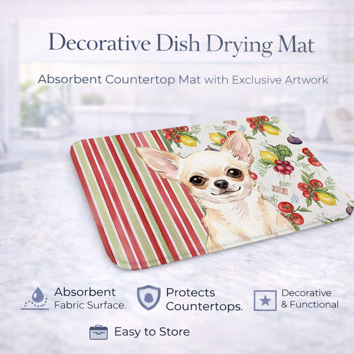 Picture of Carolines Treasures WDK8172DDM 21 x 14 in. Cream Chihuahua Vegetables Dish Drying Mat