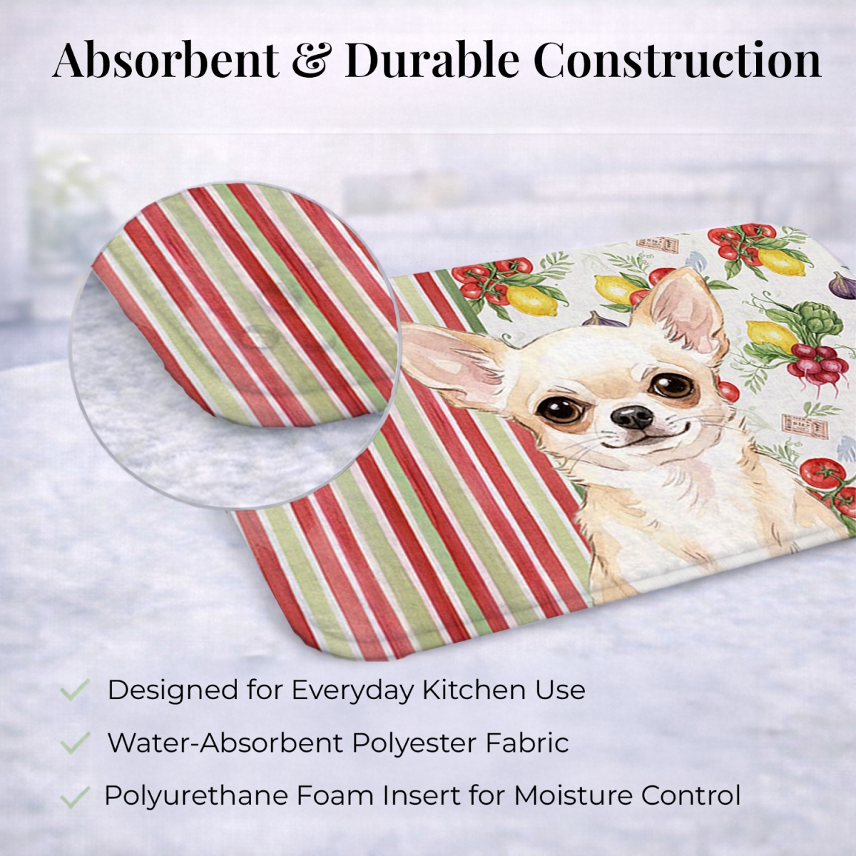 Picture of Carolines Treasures WDK8172DDM 21 x 14 in. Cream Chihuahua Vegetables Dish Drying Mat