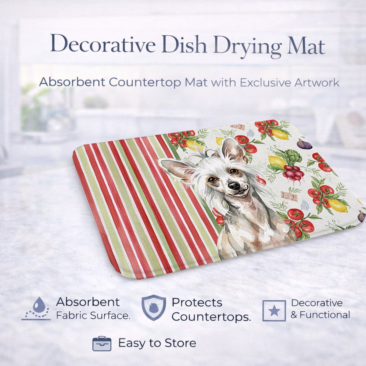 Picture of Carolines Treasures WDK8174DDM 21 x 14 in. Hairless Mottled Pattern Chinese Crested Vegetables Dish Drying Mat