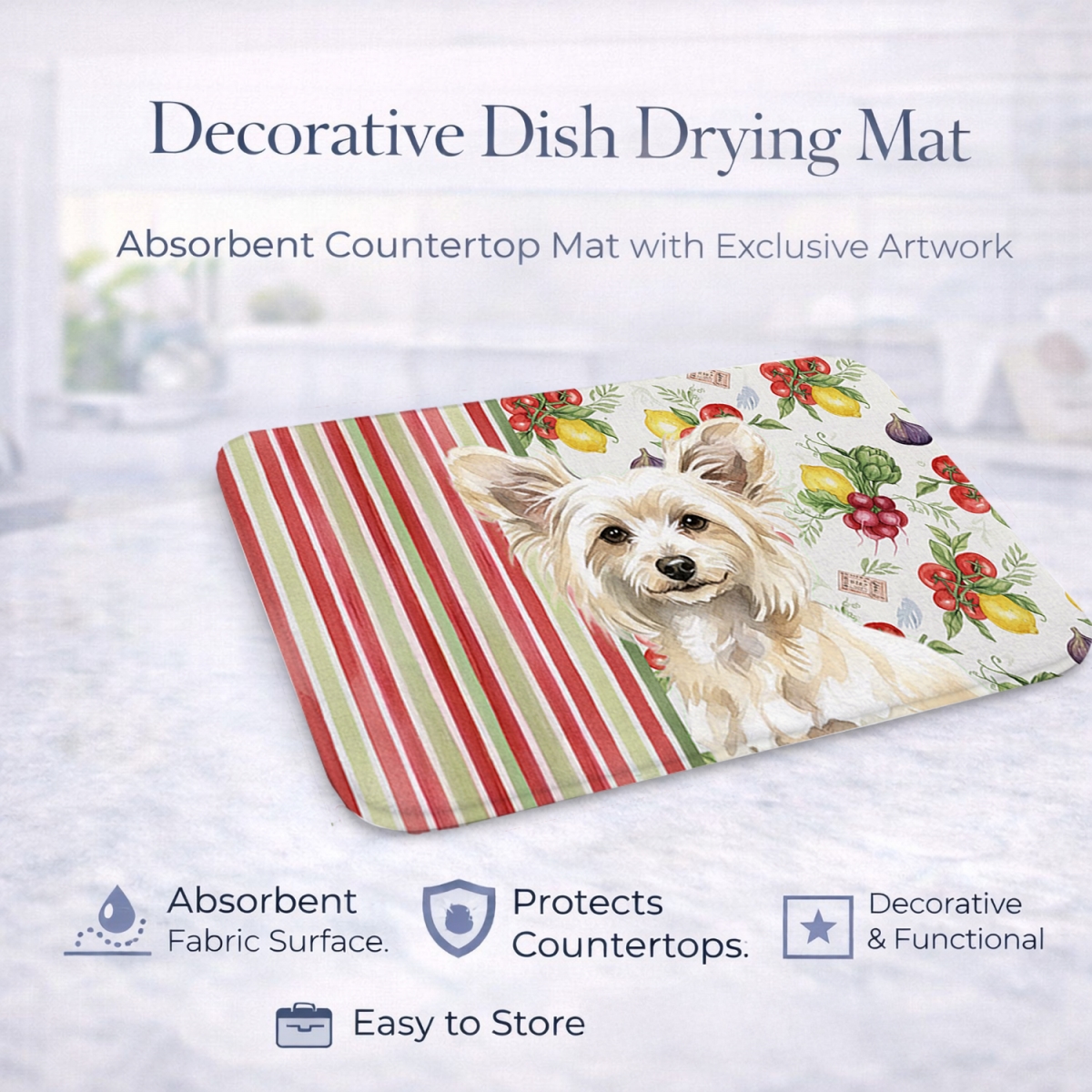 Picture of Carolines Treasures WDK8176DDM 21 x 14 in. Powderpuff Chinese Crested Vegetables Dish Drying Mat